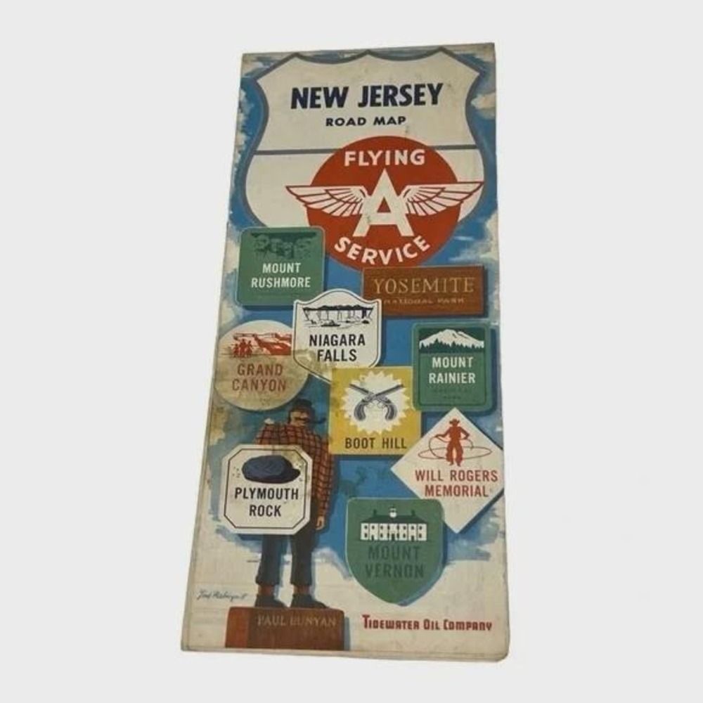 Flying A Service New Jersey Road Map Vintage 1960